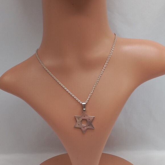 Vintage 950 Star of David Pendant Necklace Sterling Silver Chain - Picture 3 of 8